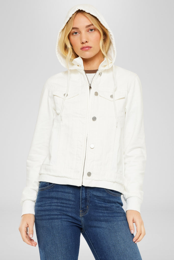 Eleni White Denim Hoodie Jacket – Cozy & Stylish | Kancan USA