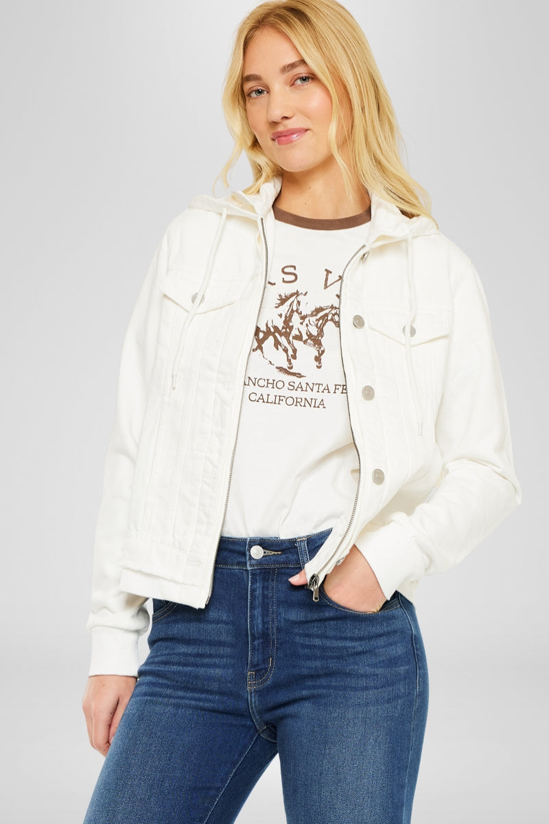 Eleni White Denim Hoodie Jacket – Cozy & Stylish | Kancan USA
