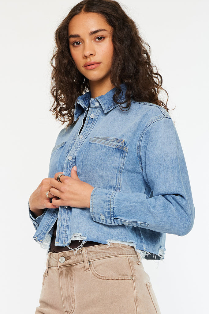 Gemmi Crop Denim Shirts Light Wash / S
