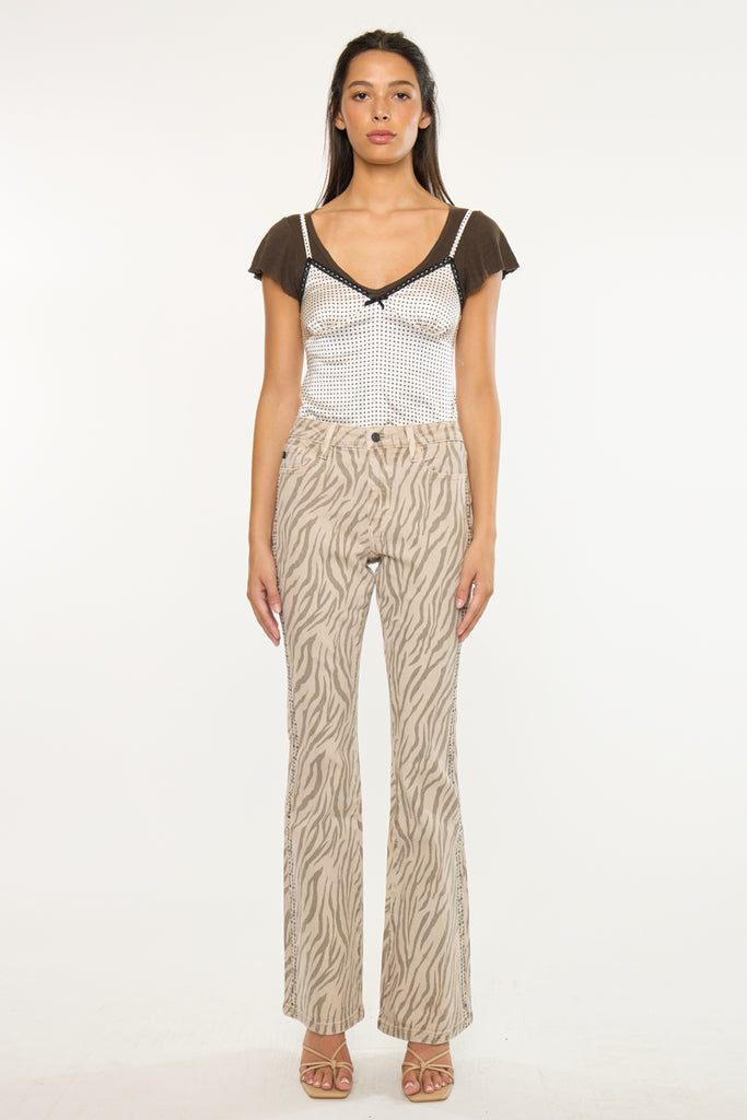 Zellie High Rise Flare Jeans with Studded Details | Kancan USA