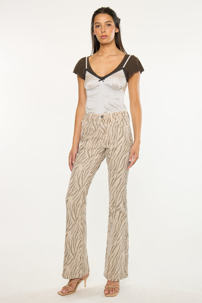 Zellie High Rise Flare Jeans with Studded Details | Kancan USA