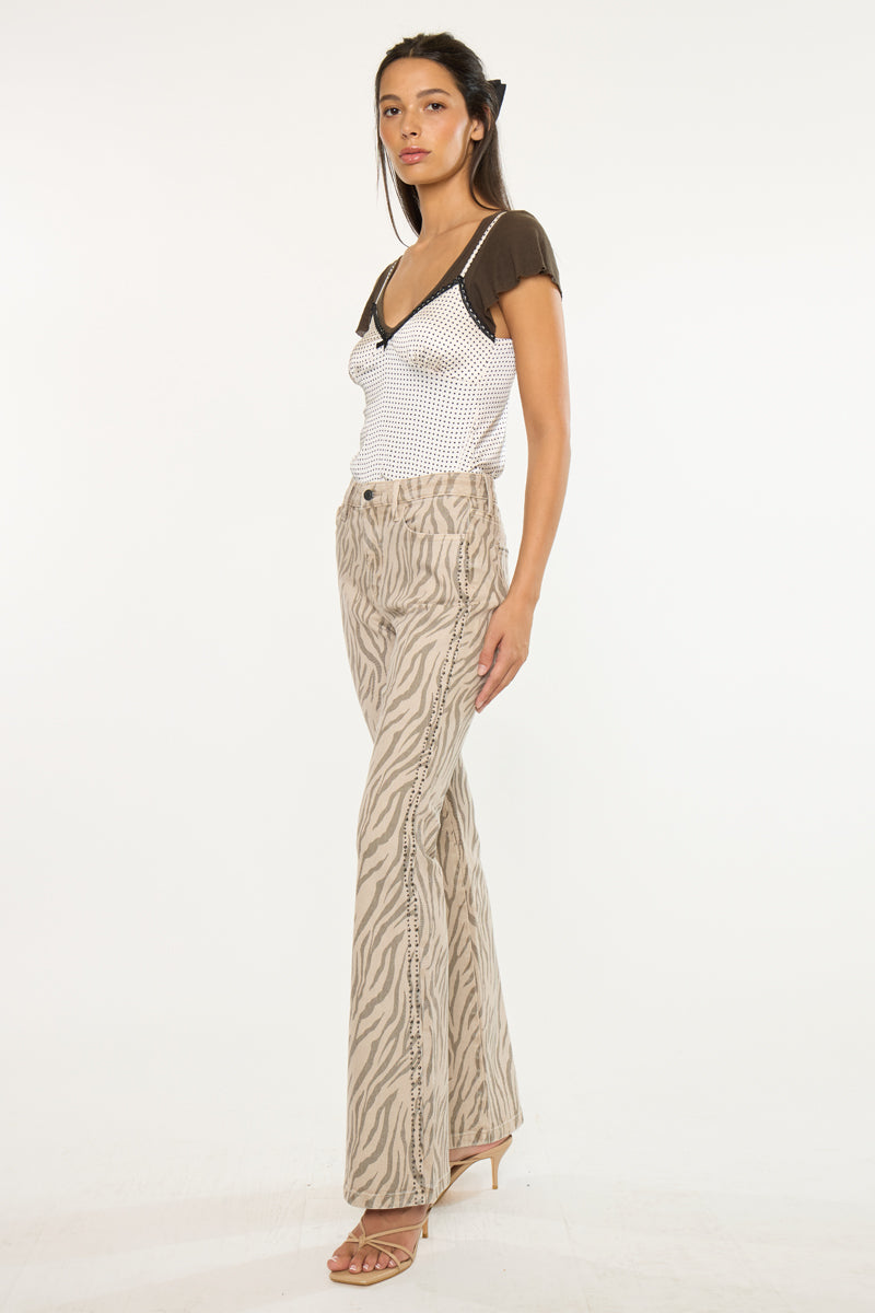 Zellie High Rise Flare Jeans with Studded Details – Kancan USA