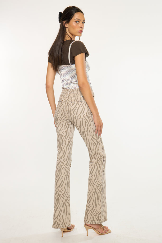 Zellie High Rise Flare Jeans with Studded Details | Kancan USA