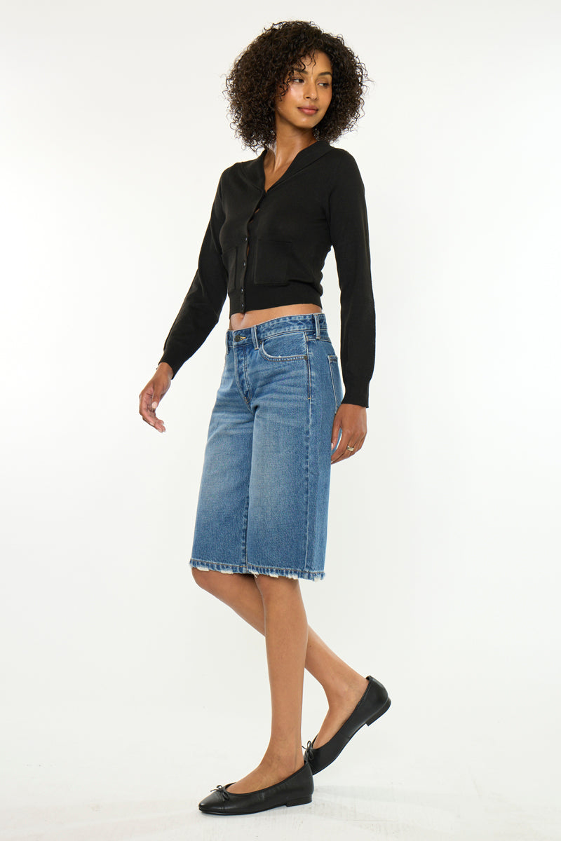 Daylin Low Rise Baggy Jort Shorts – Medium Wash Rigid Denim - Official Kancan USA