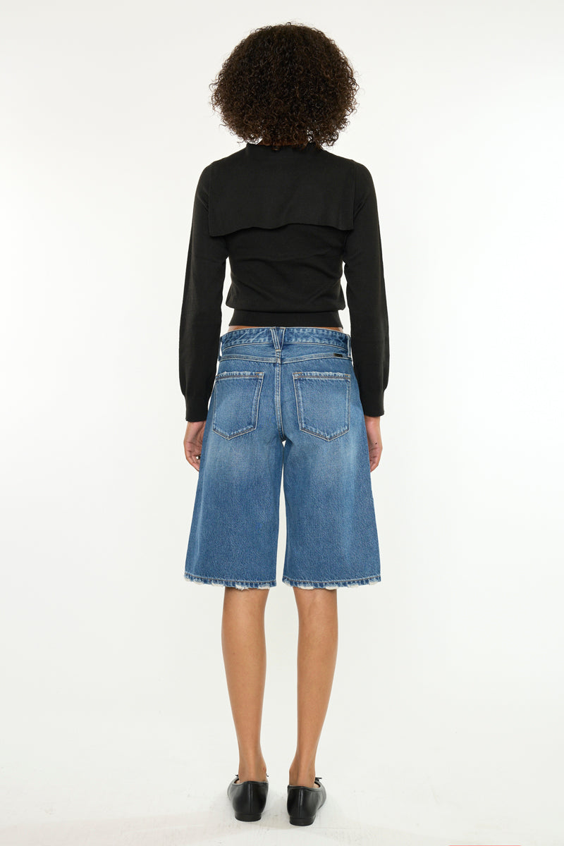 Daylin Low Rise Baggy Jort Shorts – Medium Wash Rigid Denim - Official Kancan USA