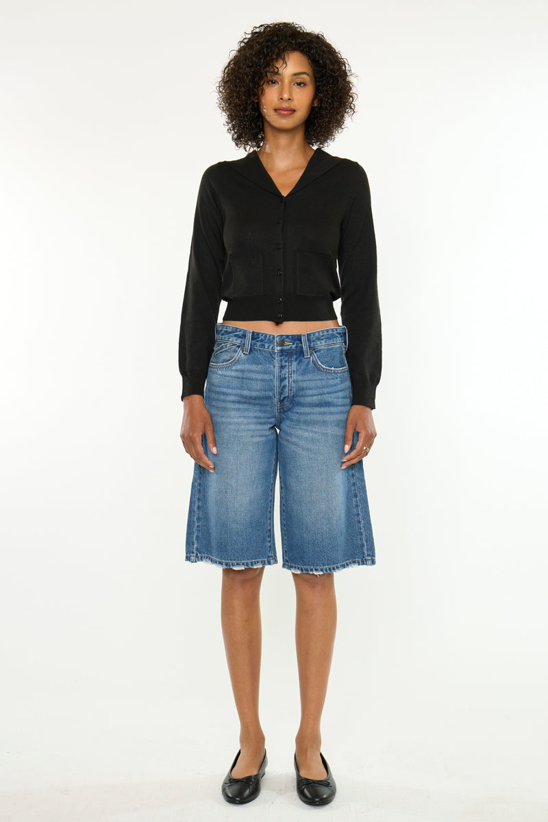 Daylin Low Rise Baggy Jort Shorts – Medium Wash Rigid Denim - Official Kancan USA