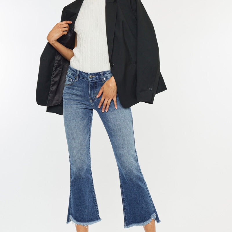 Aida Mid Rise Cropped Flare Jeans - Official Kancan USA