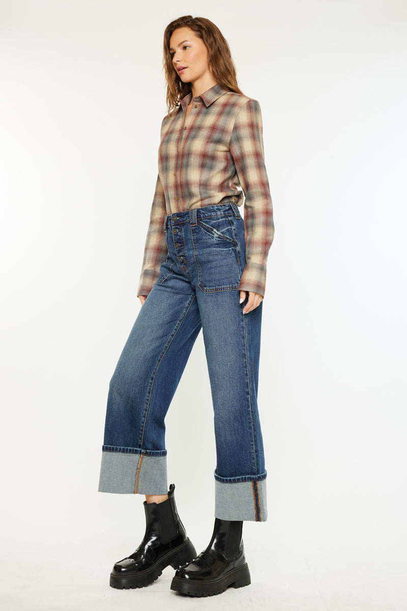 Beanie High Rise Ankle Wide Leg Jeans - Official Kancan USA