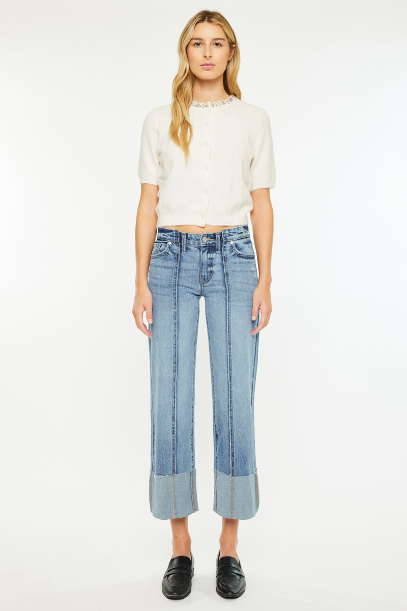 Margret Mid Rise Cropped Wide Leg Jeans - Official Kancan USA