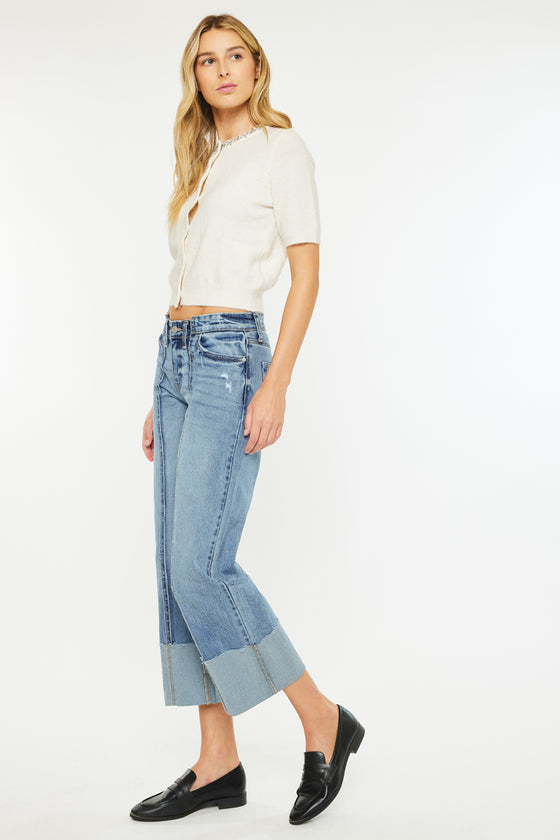 Margret Mid Rise Cropped Wide Leg Jeans - Official Kancan USA