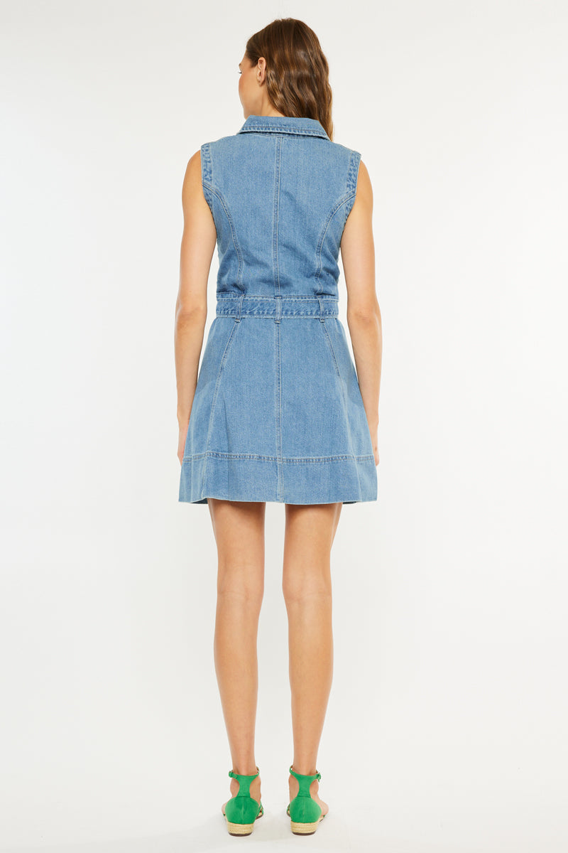 kim shui denim mini combo dress Kim Sleeveless Mini Dress