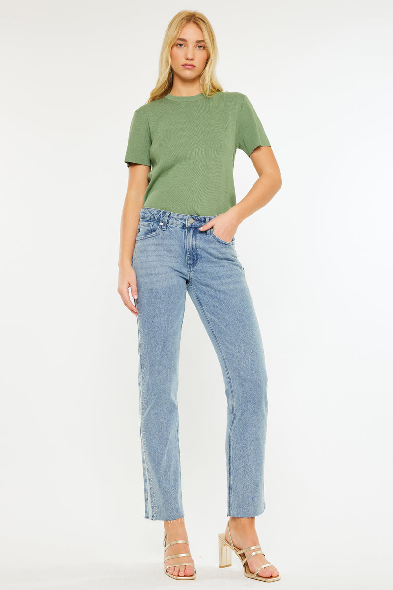 Evelyn  Mid Rise Slim Straight Leg Jeans - Official Kancan USA
