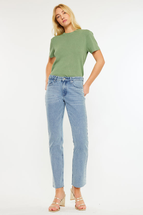 Evelyn  Mid Rise Slim Straight Leg Jeans - Official Kancan USA