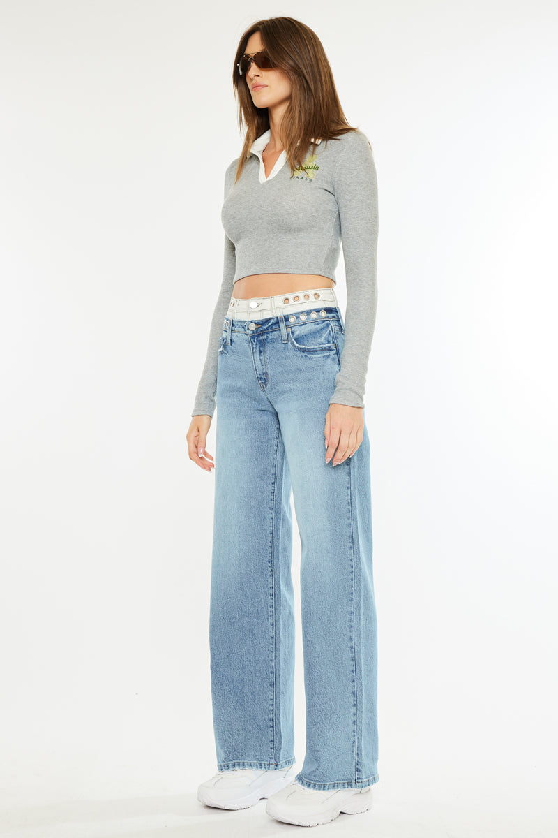 Caitlin High Rise Wide Leg Jeans - Official Kancan USA