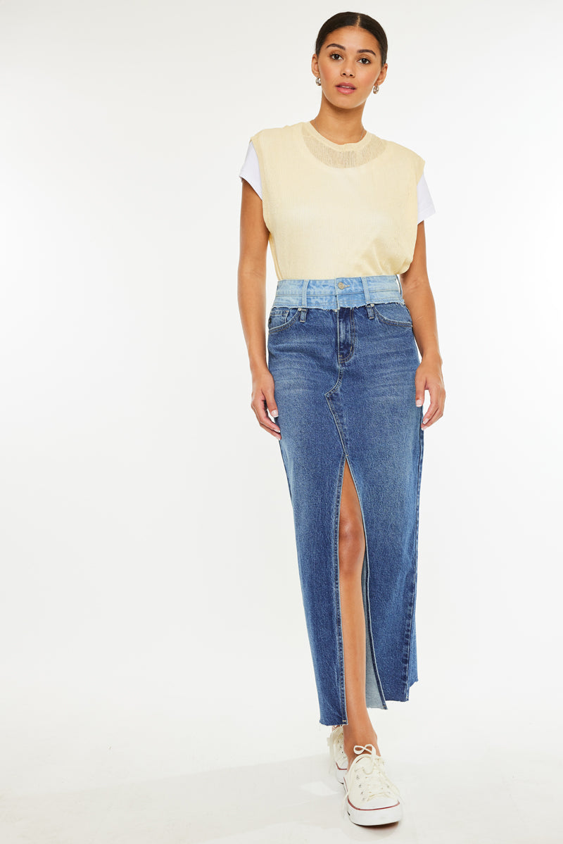 Kiki Two Tone Maxi Denim Skirt – Kancan USA