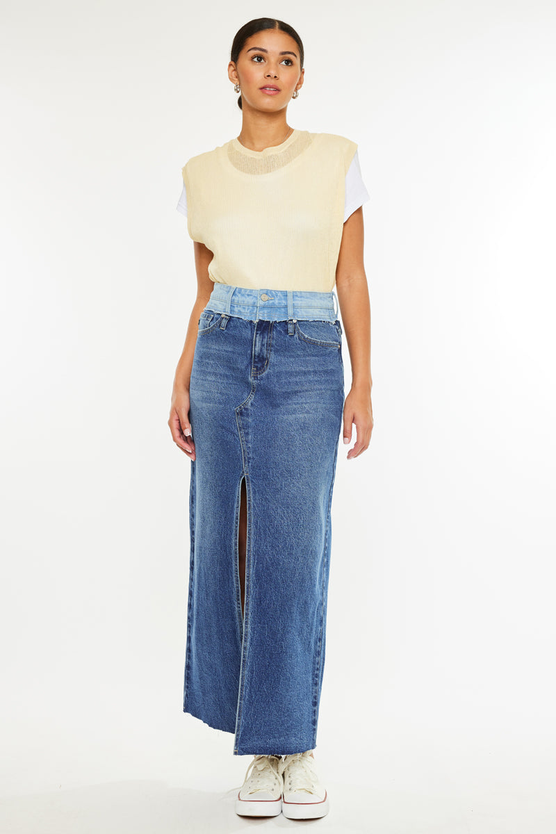Kiki Two Tone Maxi Denim Skirt – Kancan USA