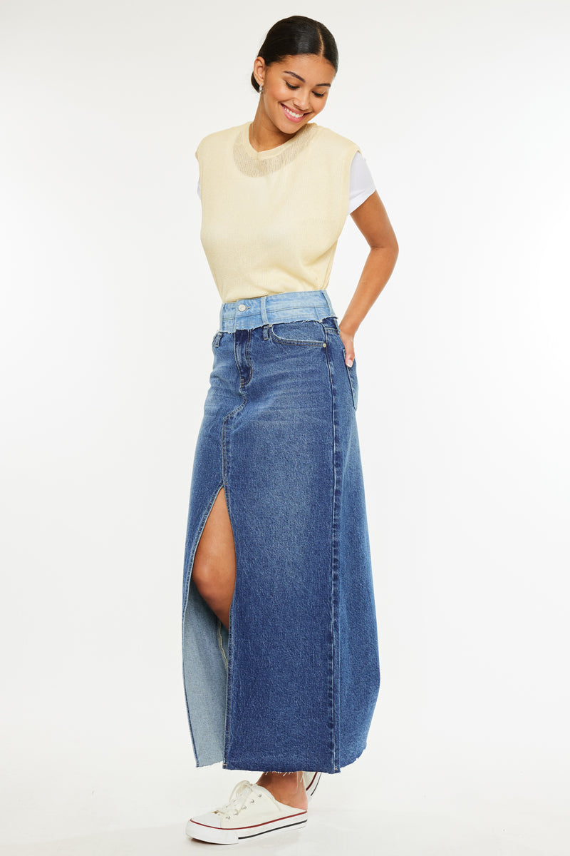Kiki Two Tone Maxi Denim Skirt – Kancan USA