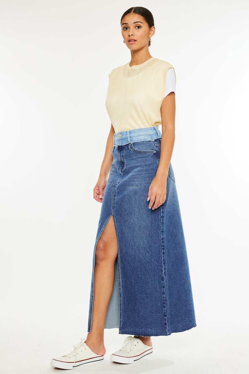 Kiki Two Tone Maxi Denim Skirt – Kancan USA