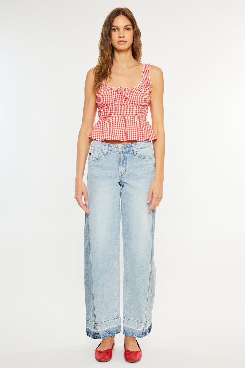 Carlise Mid Rise Color Block Wide Leg Jean - Official Kancan USA