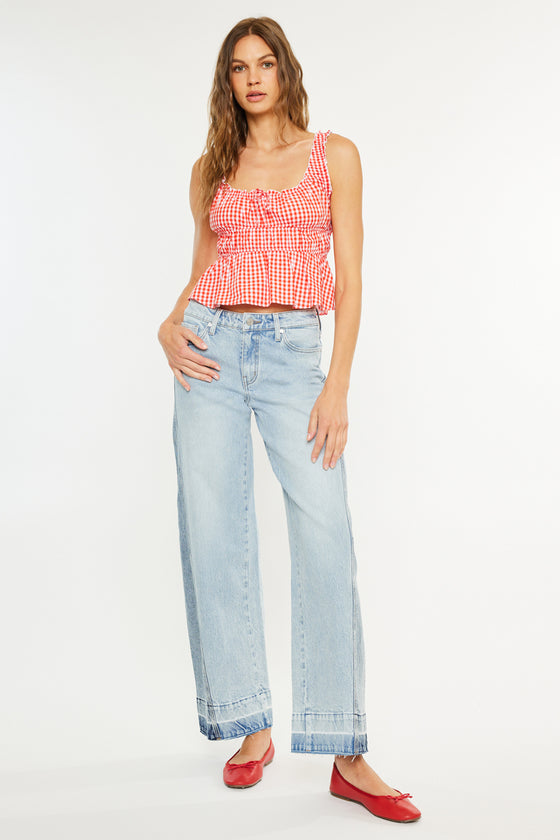 Carlise Mid Rise Color Block Wide Leg Jean - Official Kancan USA