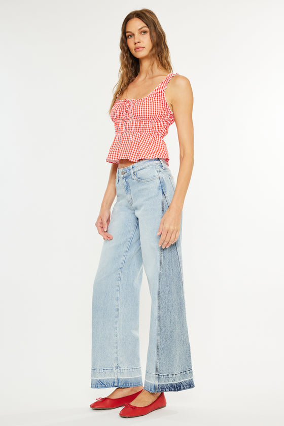Carlise Mid Rise Color Block Wide Leg Jean - Official Kancan USA
