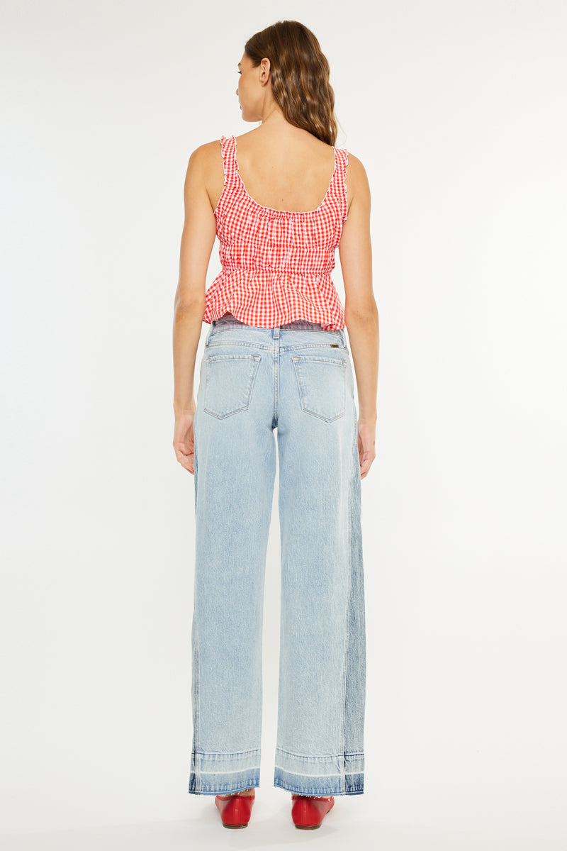 Carlise Mid Rise Color Block Wide Leg Jean - Official Kancan USA