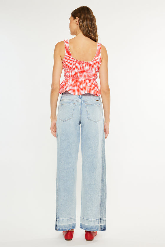 Carlise Mid Rise Color Block Wide Leg Jean - Official Kancan USA