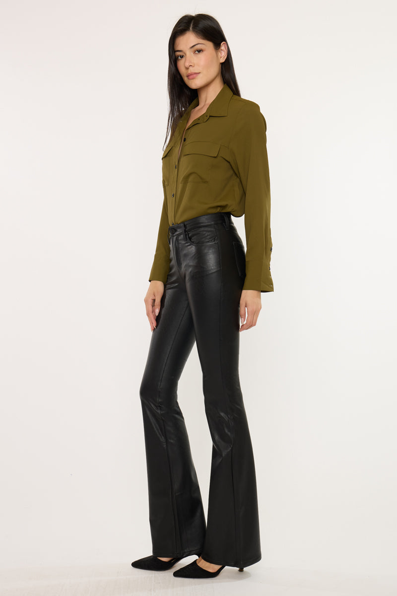 Kiwi Mid Rise Faux Leather Flare Jeans – Kancan USA