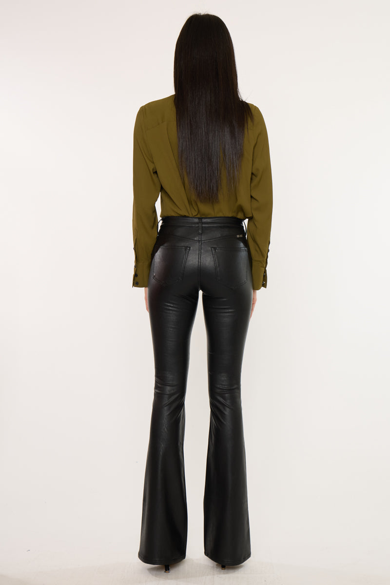 Kiwi Mid Rise Faux Leather Flare Jeans