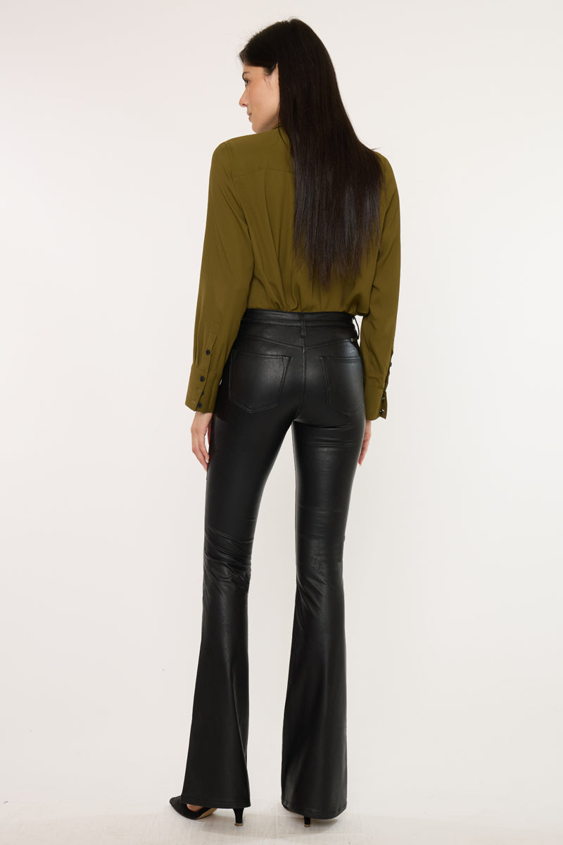 Kiwi Mid Rise Faux Leather Flare Jeans