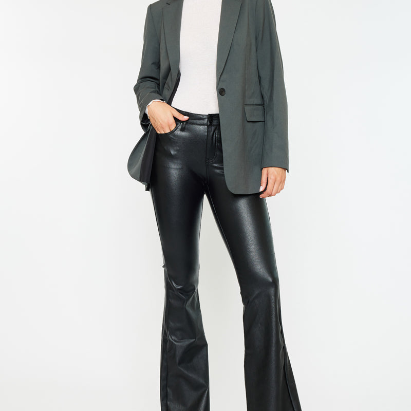 Kiwi Mid Rise Faux Leather Flare Jeans - Official Kancan USA