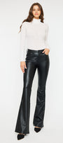 Kiwi Mid Rise Faux Leather Flare Jeans - Official Kancan USA