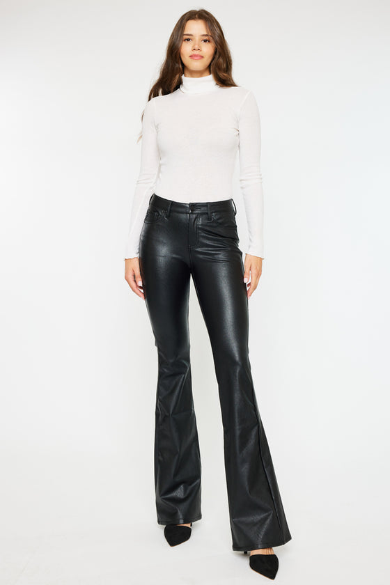 Kiwi Mid Rise Faux Leather Flare Jeans - Official Kancan USA