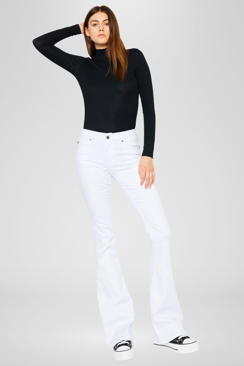 Mid Rise Flare Jeans – Kancan White Stretch Denim – Kancan USA