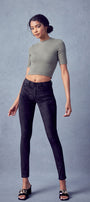 Ginny Mid Rise Velvet Ankle Skinny Pants - Official Kancan USA