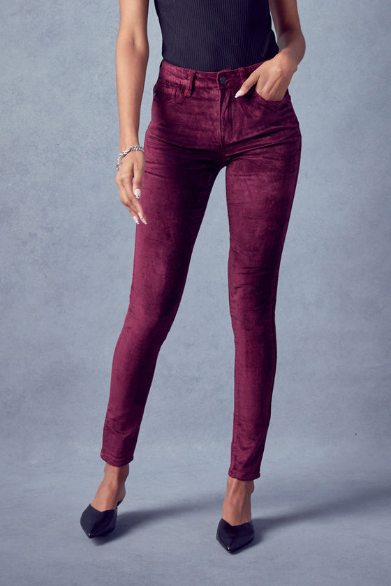 Ginny Mid Rise Velvet Ankle Skinny Pants - Official Kancan USA