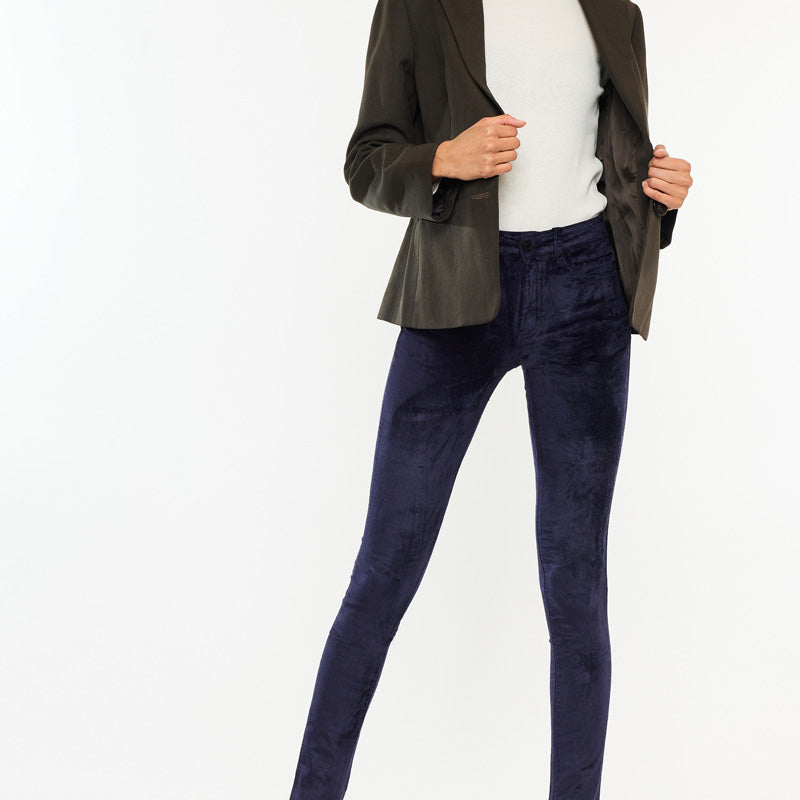 Ginny Mid Rise Velvet Ankle Skinny Pants - Official Kancan USA