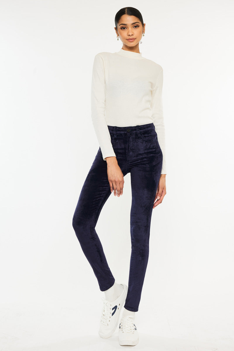 Ginny Mid Rise Velvet Ankle Skinny Pants - Official Kancan USA