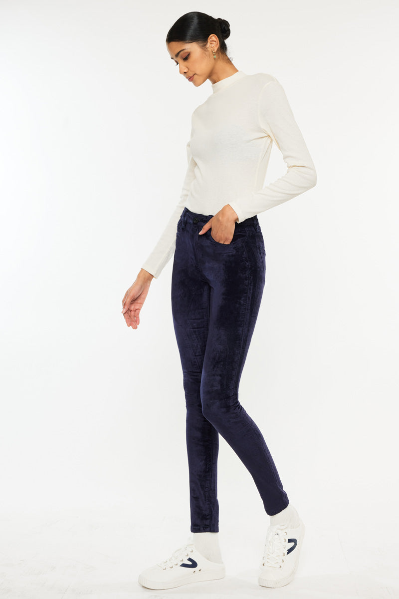 Ginny Mid Rise Velvet Ankle Skinny Pants - Official Kancan USA