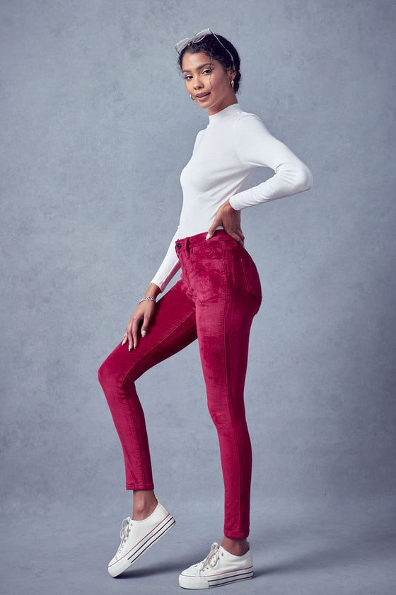 Ginny Mid Rise Velvet Ankle Skinny Pants - Official Kancan USA