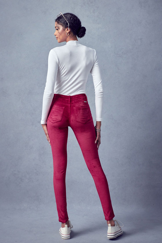 Ginny Mid Rise Velvet Ankle Skinny Pants - Official Kancan USA