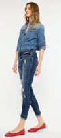 Coco Mid Rise Patched Ankle Skinny Jeans - Official Kancan USA