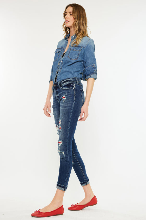 Coco Mid Rise Patched Ankle Skinny Jeans - Official Kancan USA