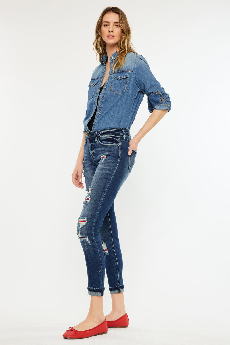 Coco Mid Rise Patched Ankle Skinny Jeans - Official Kancan USA