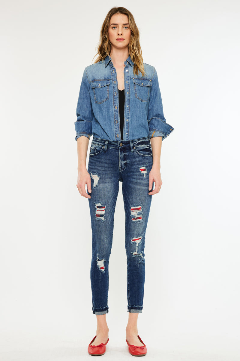 Coco Mid Rise Patched Ankle Skinny Jeans - Official Kancan USA