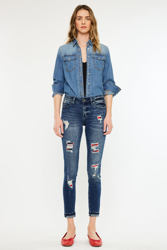 Coco Mid Rise Patched Ankle Skinny Jeans - Official Kancan USA