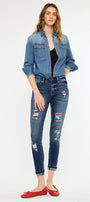 Coco Mid Rise Patched Ankle Skinny Jeans - Official Kancan USA
