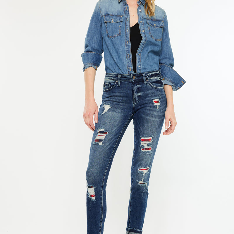 Coco Mid Rise Patched Ankle Skinny Jeans - Official Kancan USA