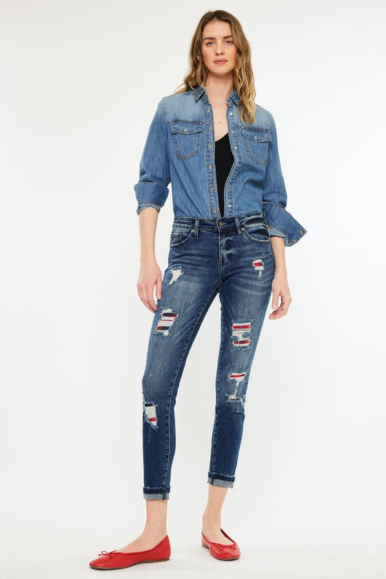 Coco Mid Rise Patched Ankle Skinny Jeans - Official Kancan USA
