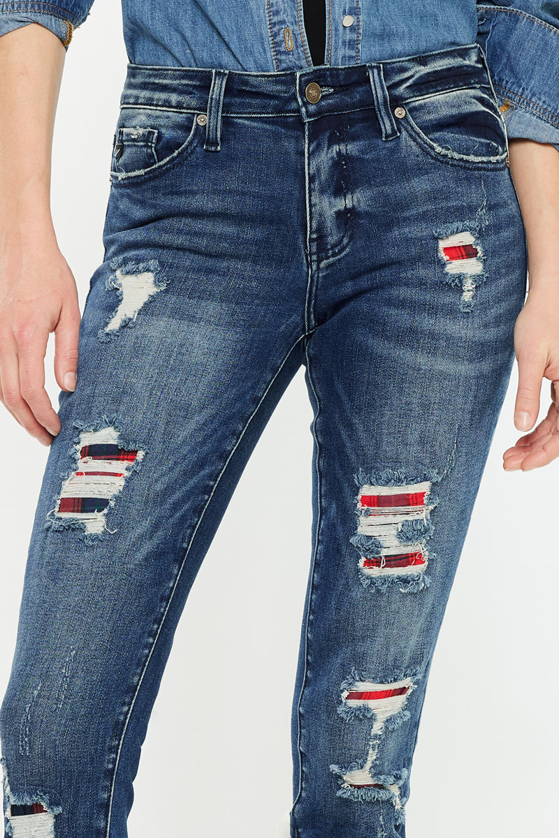 Coco Mid Rise Patched Ankle Skinny Jeans - Official Kancan USA